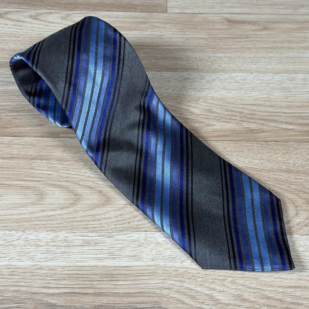 Canali Tie Mens Blue Gray Striped 100% Silk Designer Necktie Made In Italy 59 In